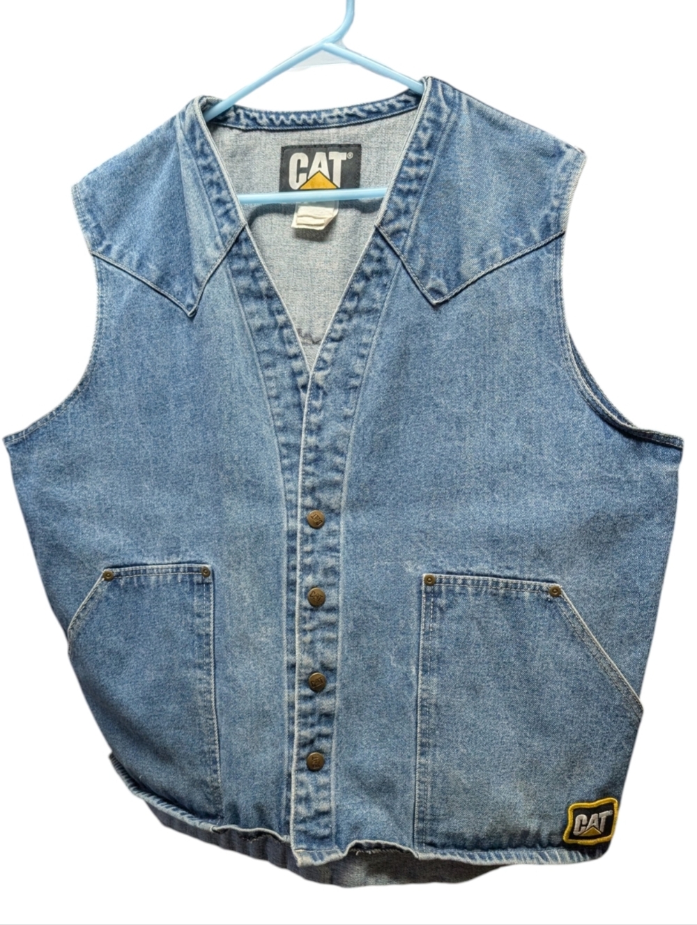 CAT Vintage  Denim Snap-Up Work Vest in Light Blue L/XL